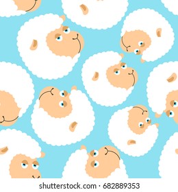 Sheep pattern. ewe ornament. Flock of sheeps. Farm animal background. Texture for baby cloth