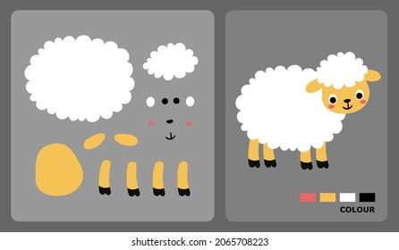 Sheep Pattern For Kids Crafts Or Paper Crafts. Vector Illustration Of A Lamb Puzzle. Cut And Paste Patterns For Kids Crafts.