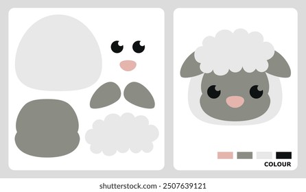 Patrón de ovejas para manualidades de niños o manualidades de papel. Ilustración vectorial de un rompecabezas de ovejas. cortar y pegar patrones para manualidades infantiles.