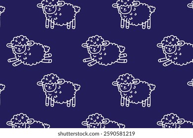 Sheep pattern on dark sky, animal cartoon character