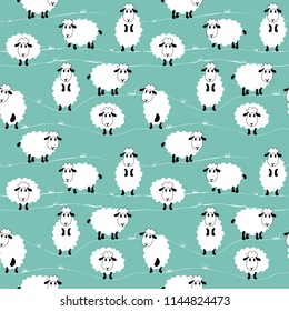 sheep pattern, vector illustration of cute sheeps, cartoon style.