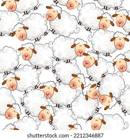 Sheep pattern, vector illustration of cute sheeps, cartoon style.