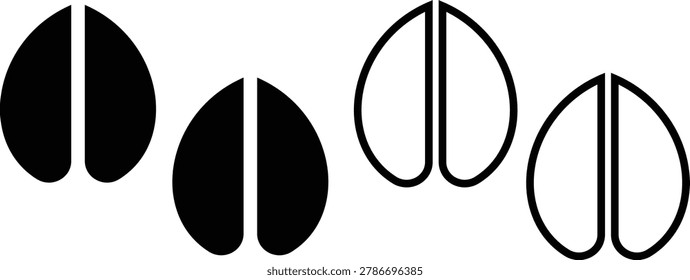 Sheep paw footprint icon set collection group, lamb hoofprint track footprint symbol vector pack, farm animal mark, flat and line style black icons isolated on transparent background