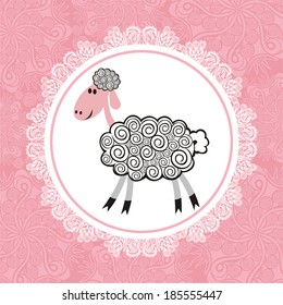 Sheep pink pattern baby card vector illustration