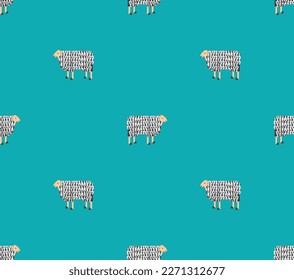 Sheep pixel art pattern seamless. ewe 8 bit background. pixelated Vector texture