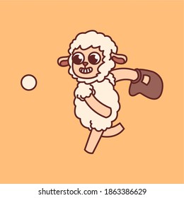 Sheep playing baseball character concept vector illustration graphic. Good for mascot, sticker, zoo sign and symbol