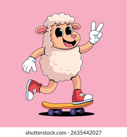 Sheep Playing Skateboard cartoon Illustration