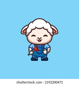 Logotipo de mascota de caricatura Kawaii con plomo de plomo de oveja