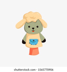 Sheep puppets for hands . Dolls for children theater, performance. Game with doll, vector animal character, isolated icon. Hand puppets, funny lamb, sheep toy animal. 