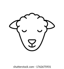 Sheep Or Ram Head. Linear Livestock Icon. Black Simple Illustration Of Kind Of Meat, Muslim Animal For Sacrifice. Contour Isolated Vector Emblem On White Background