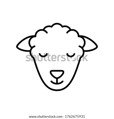 Sheep or ram head. Linear livestock icon. Black simple illustration of kind of meat, muslim animal for sacrifice. Contour isolated vector emblem on white background