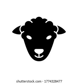 Sheep or ram head. Outline logo of livestock. Cutout silhouette icon. Black simple illustration of kind of meat, muslim animal for sacrifice. Flat isolated vector emblem on white background