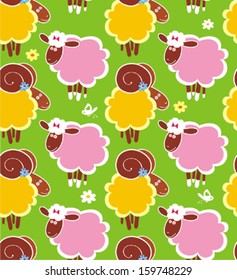 Sheep and ram. Seamless pattern. Vector illustration.