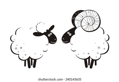 Sheep and ram. Vector. 