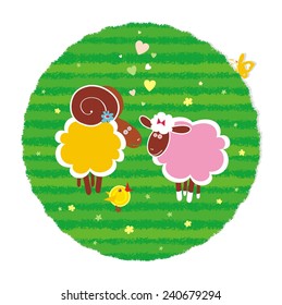 Sheep and ram. Vector illustration. 