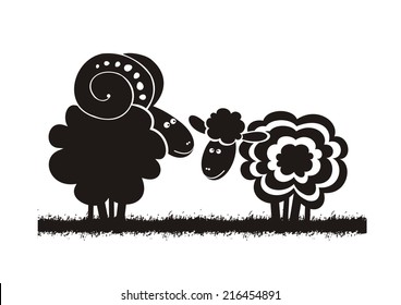 Sheep and ram. Vector silhouettes.