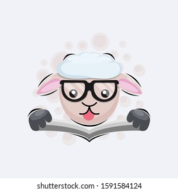 sheep reading book cartoon design vector