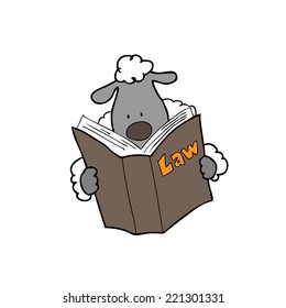 Sheep reading law book cartoon