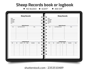 Sheep Records book or logbook template. Kdp Interior design 