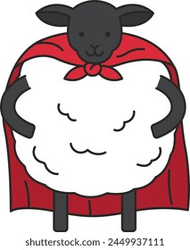 Sheep in a red cape. Vector illustration on white background.