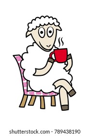 sheep relaxing and have a cup of coffee