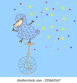 Sheep ridding a bike