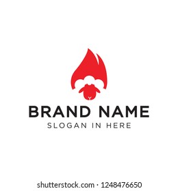 Sheep roast with icon of flame overlapping sheep icon shaped. logo template design download.