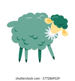 Sheep is a sacrificial animal for the Muslim holiday of eid al adha. Cartoon flat style animal. Isolated sheep on a white background 