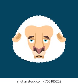 Sheep sad face avatar. Farm animal sorrowful emoji. Vector illustration