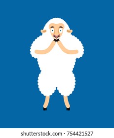 Sheep scared OMG. Ewe Oh my God emoji. Frightened Farm animal. Vector illustration
