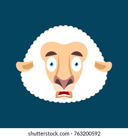 Sheep scared OMG face avatar. Ewe Oh my God emoji. Frightened Farm animal. Vector illustration