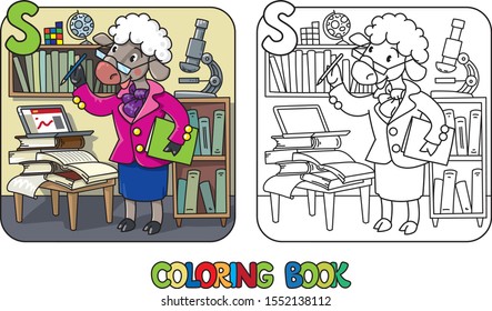 Sheep scientist coloring book. Animal Alphabet S