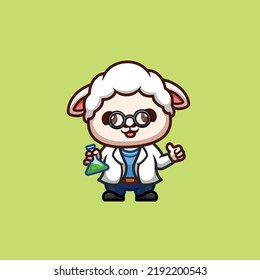 Sheep Scientist Cute Creative Kawaii Cartoon Mascot Logo
