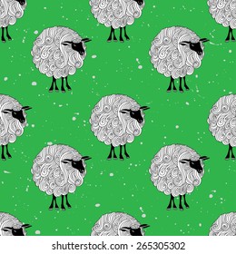 Sheep seamless on the green background
