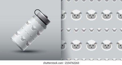 Sheep seamless pattern with bottle
