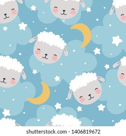 Sheep Seamless Pattern Clouds Stars Cute Stock Vector (Royalty Free ...