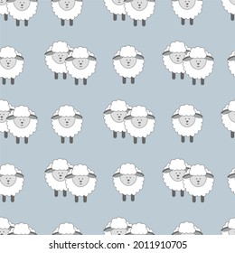 Sheep, seamless pattern. Colorful background with animals. Decorative cute wallpaper, good for printing. Vector