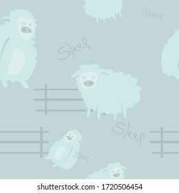 sheep seamless pattern on blue background