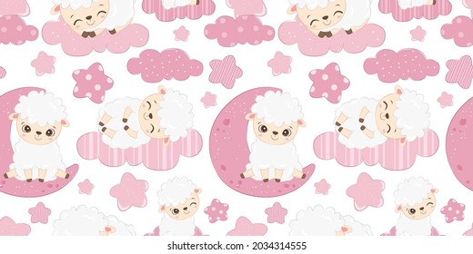 sheep seamless pattern perfect for wallpaper, backgrounds, invitations, packaging design projects. 
Surface pattern design.