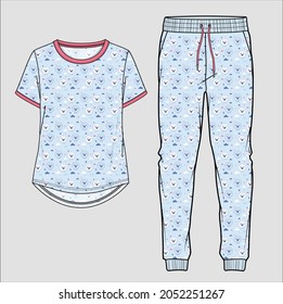 SHEEP SEAMLESS PATTERN TOP AND BOTTOM MATCHING PYJAMA SET FOR WOMEN AND TEEN GIRLS WEAR VECTOR