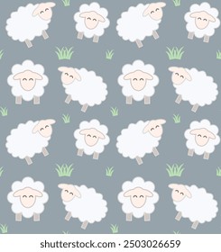 sheep seamless pattern vector flat design background