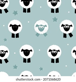 Sheep seamless pattern. Vector illustration of cute animals for printing on textiles