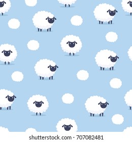 Sheep. Seamless pattern. Vector illustration. Cartoon sheep background. Fabric print.