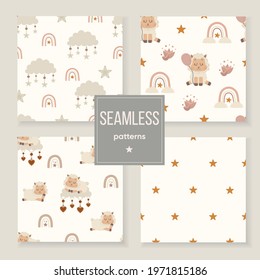 Sheep Seamless patterns. Sweet dreams. Boho style.
