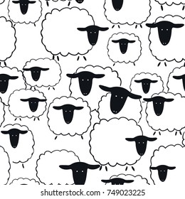 Sheep seamless pattern.vector hand drawn illustration.Can be used for kids or babies shirt design, fashion print design, t-shirt, kids wear,textile design