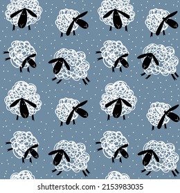 Sheep. Seamless vector pattern. Fabric or wrapping print with cute hand drawn sheep for kids.