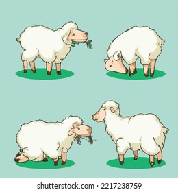 sheep set cartoon drawing illustration
