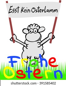 Sheep with shield. German text: Esst kein Osterlamm - Eat no passover German Text: Frohe Ostern - Happy Easter