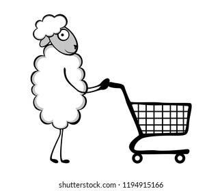 A sheep with a shopping cart. Vector
