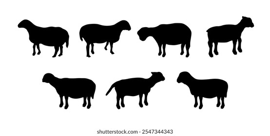 Elemento de design de silhueta de ovelha várias formas, adequado para mascote, logotipo ou ilustração.